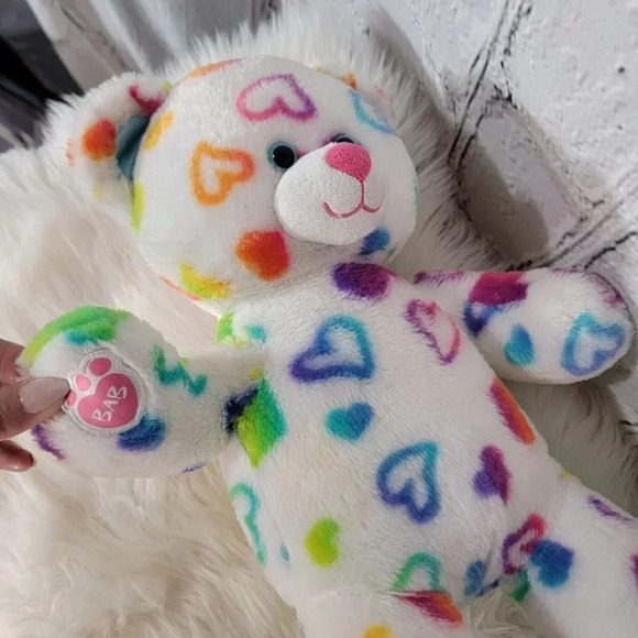 Build A Bear Rainbow Hearts Teddy Bear Plush Stuffed Animal Toy White 17 Inch - Picture 6 of 6